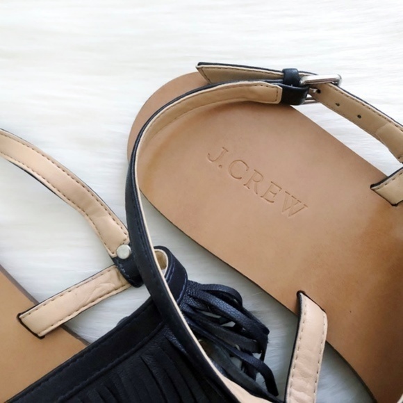 J. Crew Leather Fringe Sandal‎  Black Leather Size 7 - Picture 6 of 8